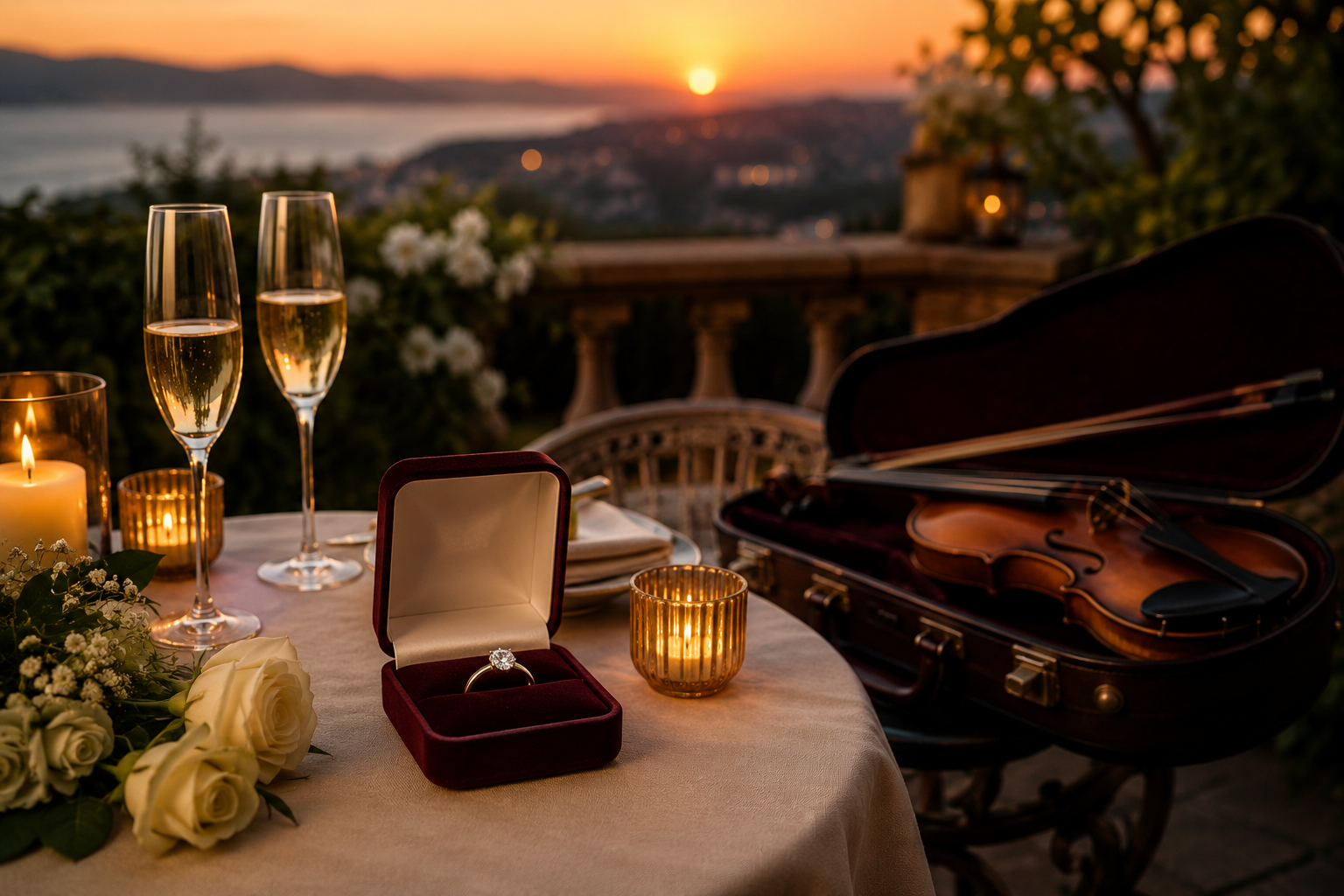 Instrumentos de cuerda y anillos para una propuesta de matrimonio